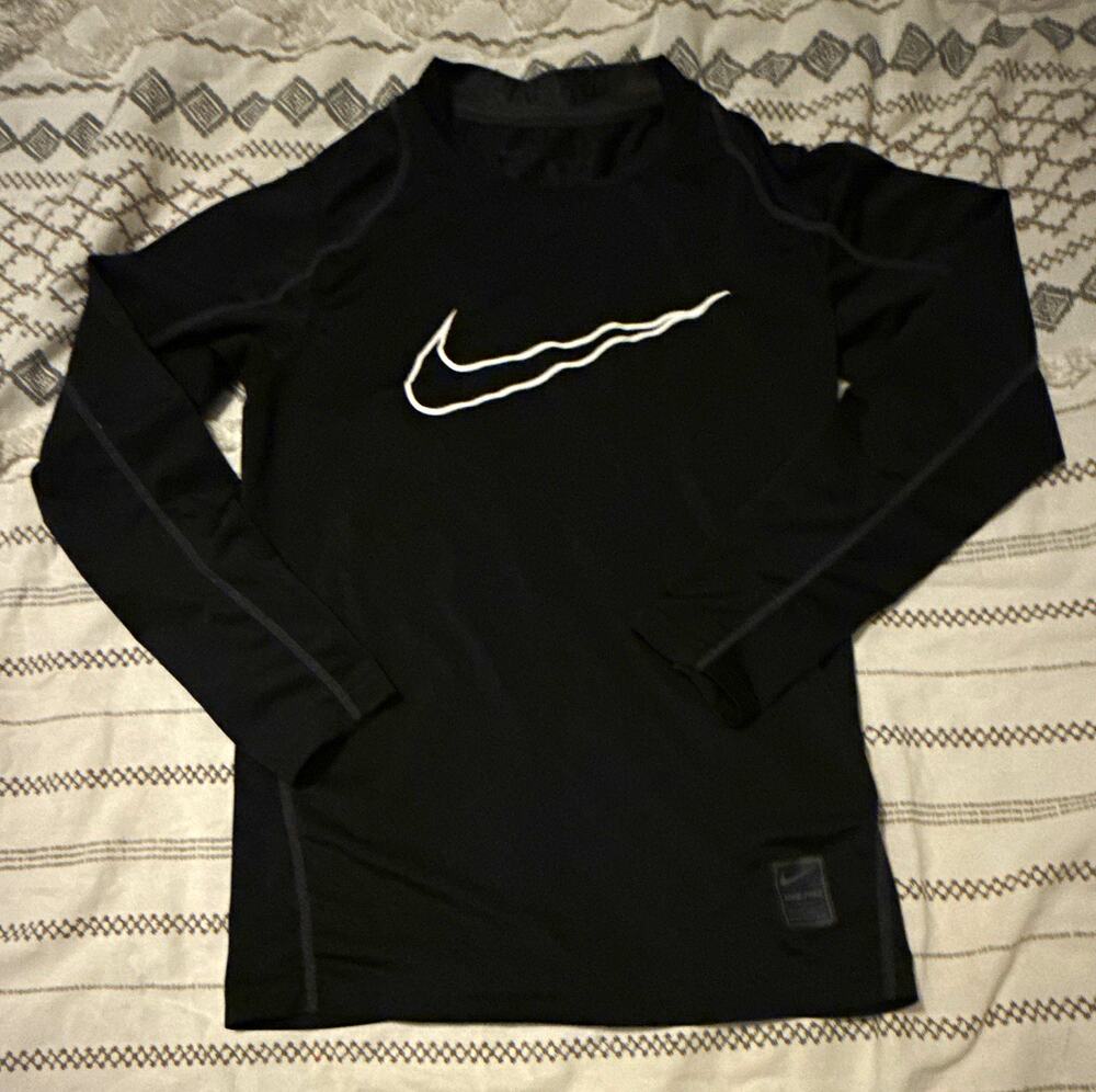 Nike Pro Dri-FIT Boys Fitted Long Sleeve Crew Neck Shirt Black Size S